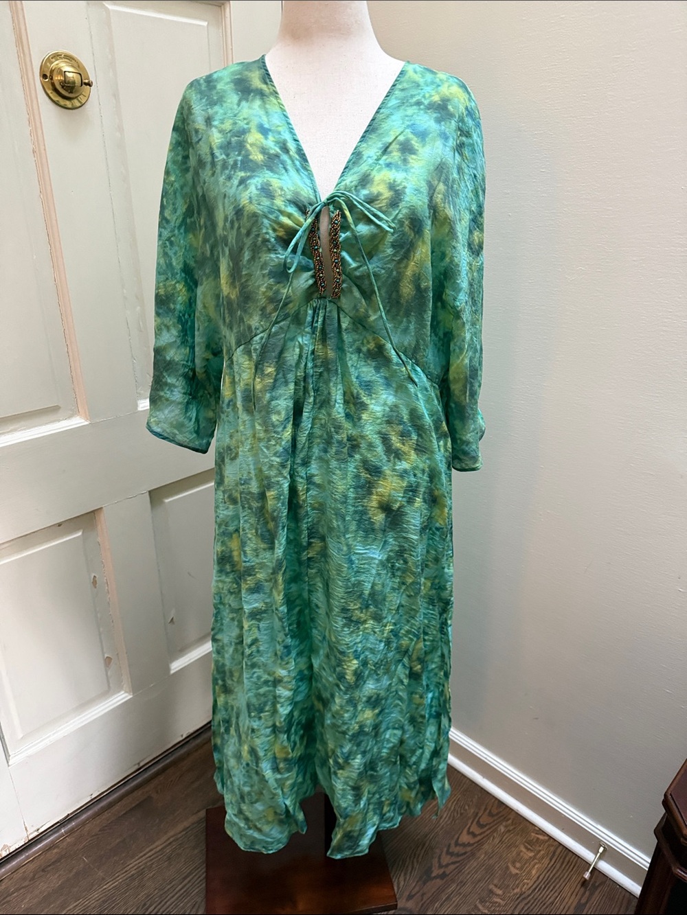 Zara Green Tie-Front V-Neck Maxi Dress
